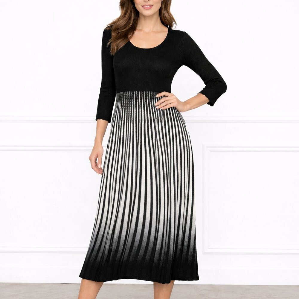 Calvin Klein Black and White Striped Long Sleeve Sweater Dress Size XL